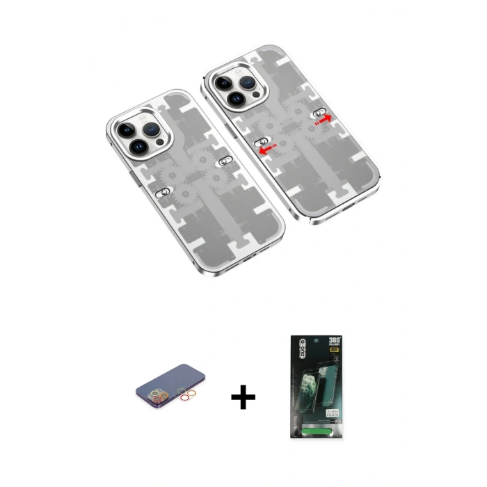 MARSİLYAN™- iPhone 13 Pro Max Kılıf Ufuk Doku Prime - Şeffaf 360 Full Body Arka Koruyucu + Renkli Kamera Lens Koruma Cam - TU