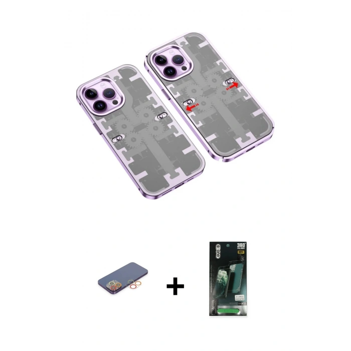 MARSİLYAN™- iPhone 13 Pro Max Kılıf Ufuk Doku Prime - Şeffaf 360 Full Body Arka Koruyucu + Renkli Kamera Lens Koruma Cam - TU