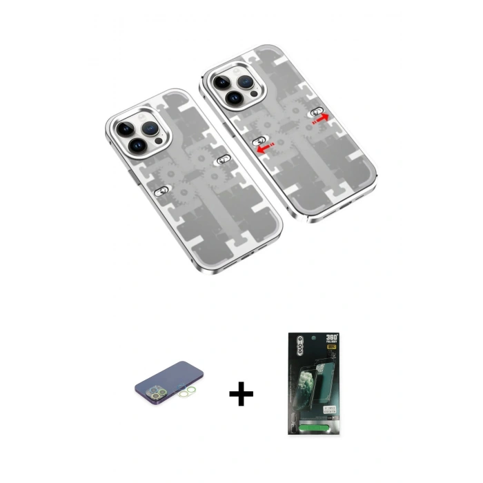MARSİLYAN™- iPhone 13 Pro Max Kılıf Ufuk Doku Prime - Şeffaf 360 Full Body Arka Koruyucu + Renkli Kamera Lens Koruma Cam - YL