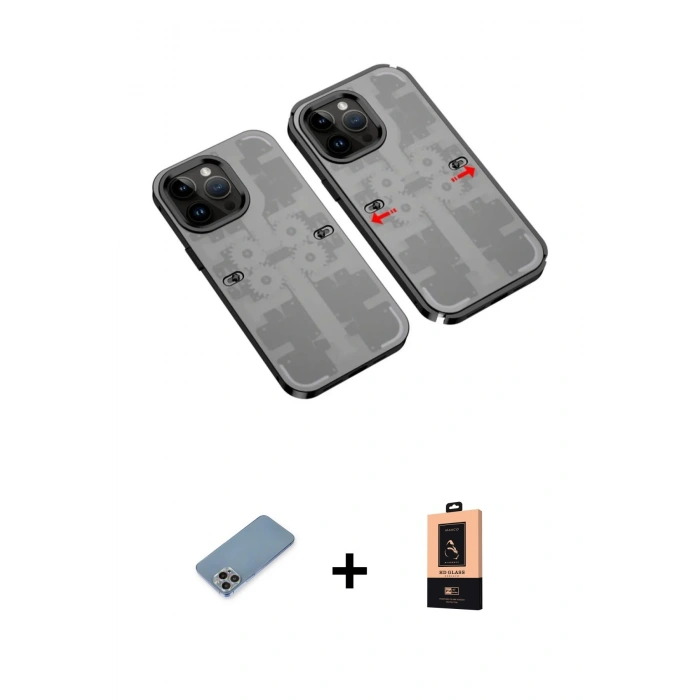 MARSİLYAN™- iPhone 13 Pro Max Kılıf Ufuk Doku Prime - Şeffaf Maxco Cam Ekran Koruyucu + Shine Kamera Lens Koruma Cam - GI