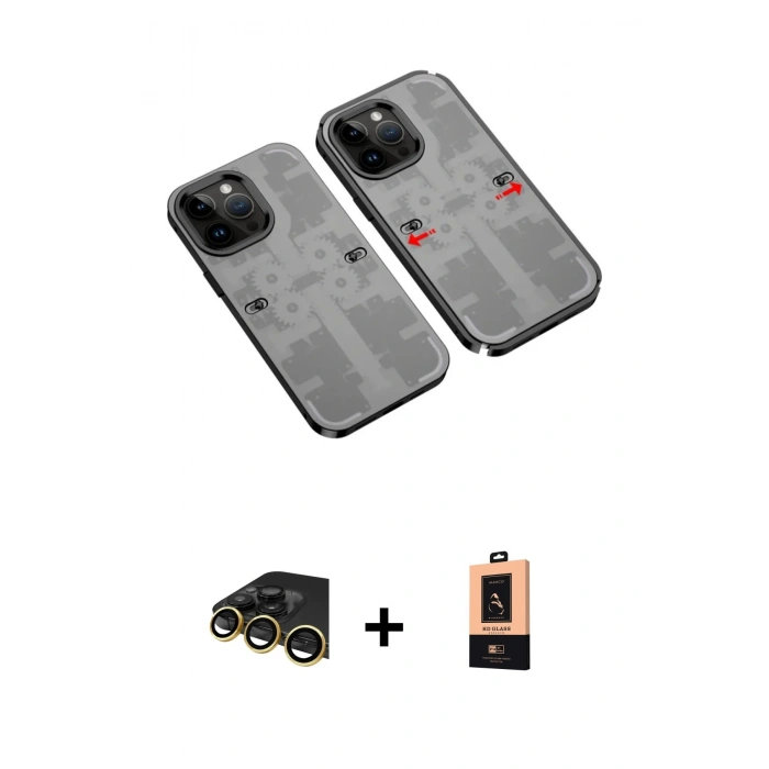 MARSİLYAN™- iPhone 13 Pro Max Kılıf Ufuk Doku Prime - Şeffaf Maxco Cam Ekran Koruyucu + Raze Metal Kamera Lens - GD