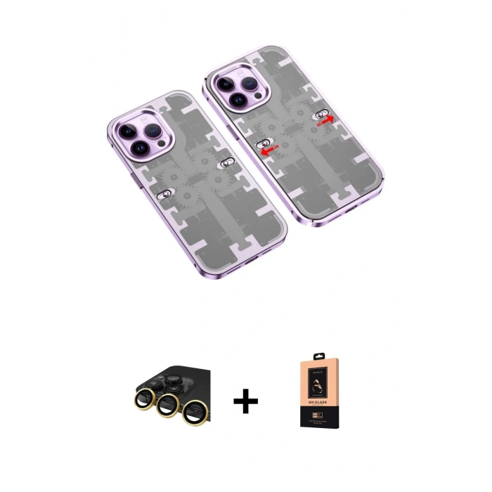 MARSİLYAN™- iPhone 13 Pro Max Kılıf Ufuk Doku Prime - Şeffaf Maxco Cam Ekran Koruyucu + Raze Metal Kamera Lens - GD