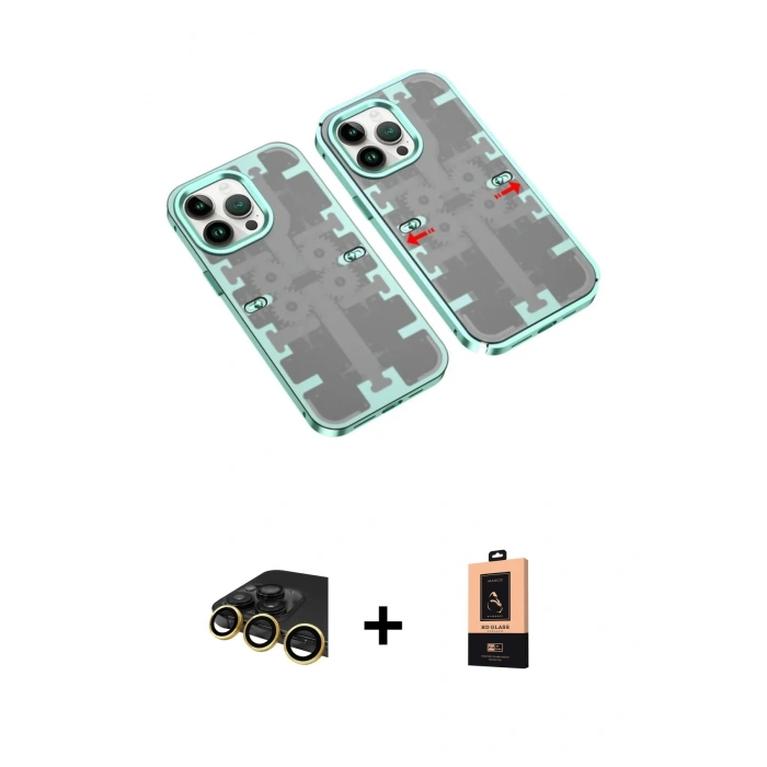 MARSİLYAN™- iPhone 13 Pro Max Kılıf Ufuk Doku Prime - Şeffaf Maxco Cam Ekran Koruyucu + Raze Metal Kamera Lens - GD