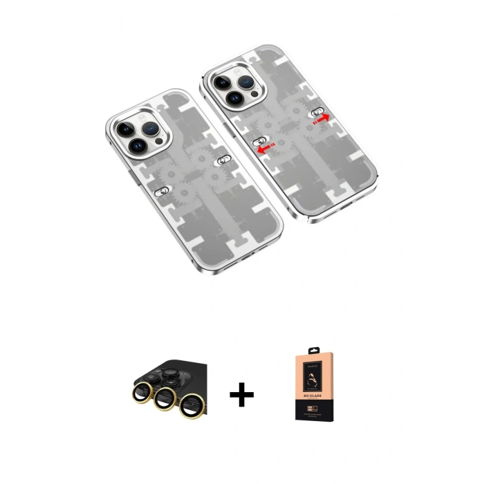 MARSİLYAN™- iPhone 13 Pro Max Kılıf Ufuk Doku Prime - Şeffaf Maxco Cam Ekran Koruyucu + Raze Metal Kamera Lens - GD