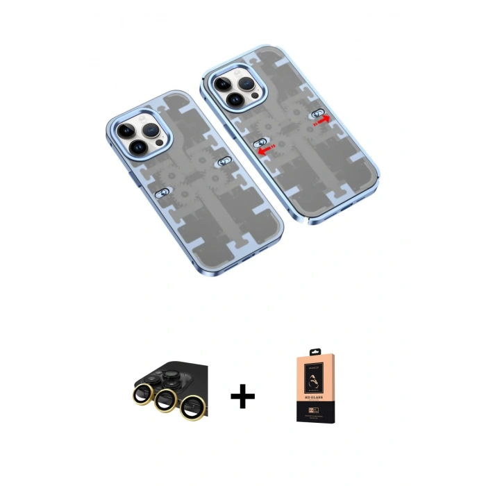 MARSİLYAN™- iPhone 13 Pro Max Kılıf Ufuk Doku Prime - Şeffaf Maxco Cam Ekran Koruyucu + Raze Metal Kamera Lens - GD