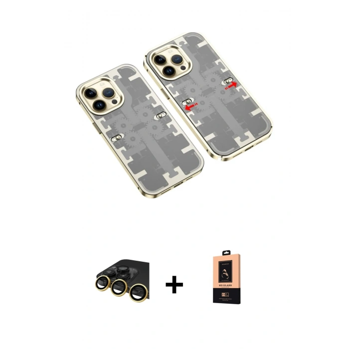 MARSİLYAN™- iPhone 13 Pro Max Kılıf Ufuk Doku Prime - Şeffaf Maxco Cam Ekran Koruyucu + Raze Metal Kamera Lens - GD
