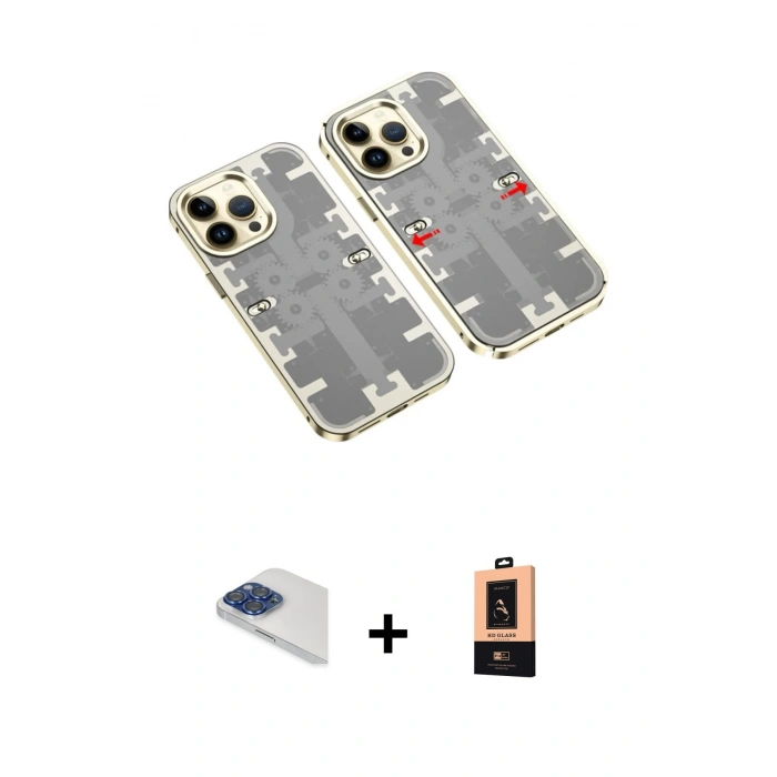 MARSİLYAN™- iPhone 13 Pro Max Kılıf Ufuk Doku Prime - Şeffaf Maxco Cam Ekran Koruyucu + Pers Alüminyum Kamera Lens - LT