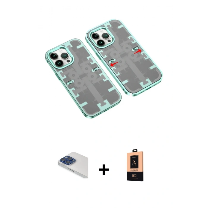 MARSİLYAN™- iPhone 13 Pro Max Kılıf Ufuk Doku Prime - Şeffaf Maxco Cam Ekran Koruyucu + Pers Alüminyum Kamera Lens - LT
