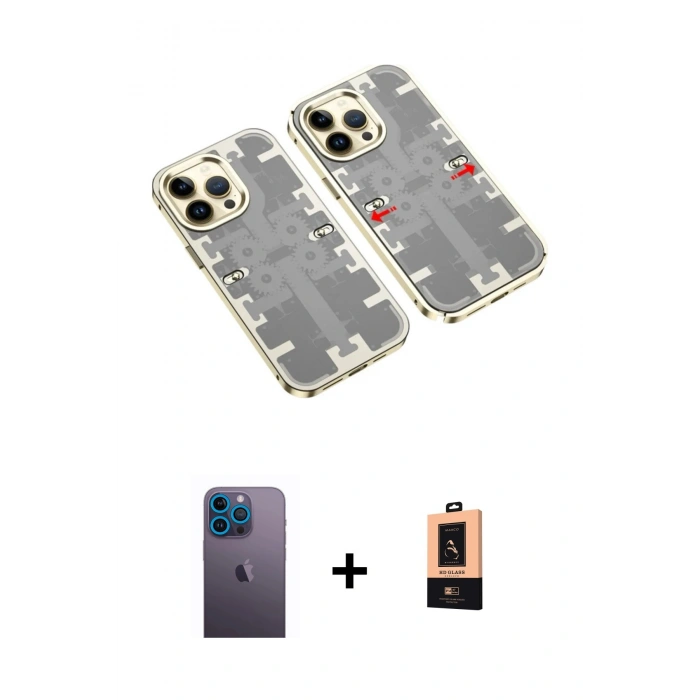 MARSİLYAN™- iPhone 13 Pro Max Kılıf Ufuk Doku Prime - Şeffaf Maxco Cam Ekran Koruyucu + Neon Fosforlu Kamera Lens - MI