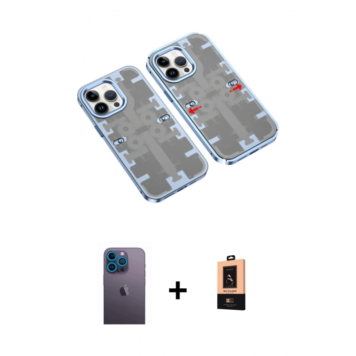 MARSİLYAN™- iPhone 13 Pro Max Kılıf Ufuk Doku Prime - Şeffaf Maxco Cam Ekran Koruyucu + Neon Fosforlu Kamera Lens - MI