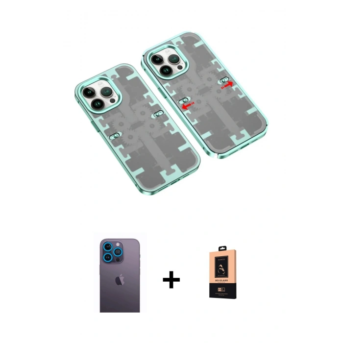 MARSİLYAN™- iPhone 13 Pro Max Kılıf Ufuk Doku Prime - Şeffaf Maxco Cam Ekran Koruyucu + Neon Fosforlu Kamera Lens - MI