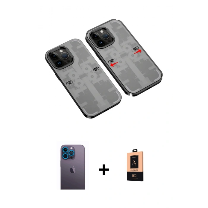 MARSİLYAN™- iPhone 13 Pro Max Kılıf Ufuk Doku Prime - Şeffaf Maxco Cam Ekran Koruyucu + Neon Fosforlu Kamera Lens - MI