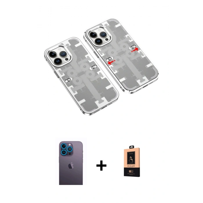 MARSİLYAN™- iPhone 13 Pro Max Kılıf Ufuk Doku Prime - Şeffaf Maxco Cam Ekran Koruyucu + Neon Fosforlu Kamera Lens - MI