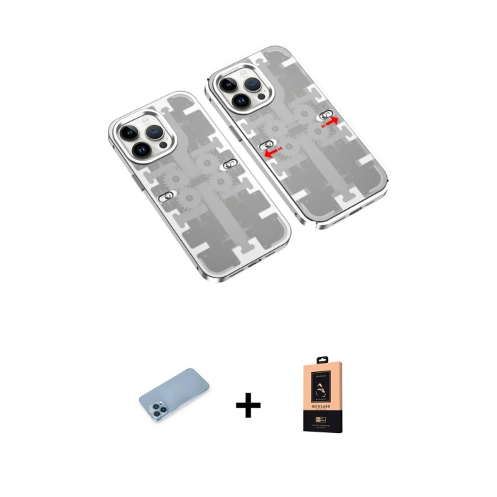 MARSİLYAN™- iPhone 13 Pro Max Kılıf Ufuk Doku Prime - Şeffaf Maxco Cam Ekran Koruyucu + Mavi Shine Kamera Lens Koruma Cam