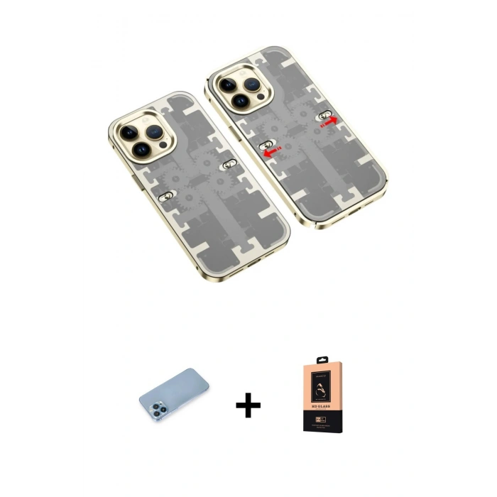 MARSİLYAN™- iPhone 13 Pro Max Kılıf Ufuk Doku Prime - Şeffaf Maxco Cam Ekran Koruyucu + Mavi Shine Kamera Lens Koruma Cam