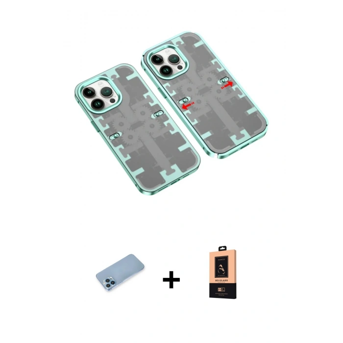 MARSİLYAN™- iPhone 13 Pro Max Kılıf Ufuk Doku Prime - Şeffaf Maxco Cam Ekran Koruyucu + Mavi Shine Kamera Lens Koruma Cam