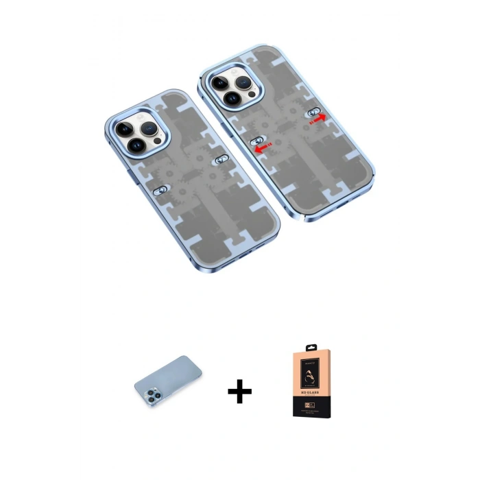 MARSİLYAN™- iPhone 13 Pro Max Kılıf Ufuk Doku Prime - Şeffaf Maxco Cam Ekran Koruyucu + Mavi Shine Kamera Lens Koruma Cam
