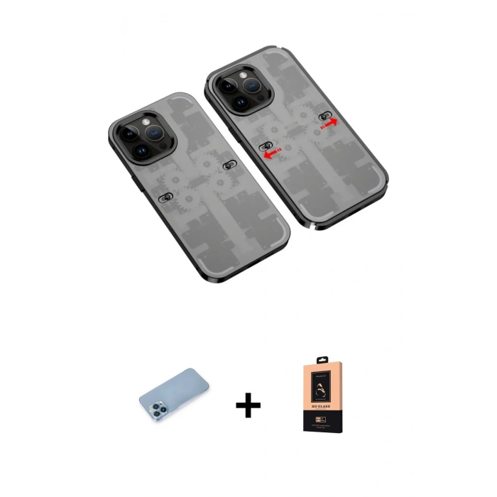 MARSİLYAN™- iPhone 13 Pro Max Kılıf Ufuk Doku Prime - Şeffaf Maxco Cam Ekran Koruyucu + Mavi Shine Kamera Lens Koruma Cam