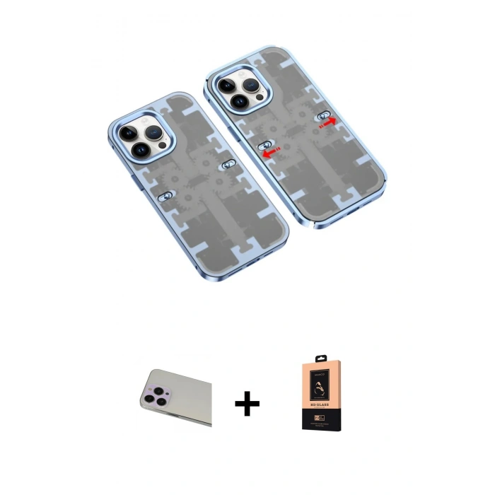MARSİLYAN™- iPhone 13 Pro Max Kılıf Ufuk Doku Prime - Şeffaf Maxco Cam Ekran Koruyucu + Rainbow Kamera Lens Koruma Cam - MR