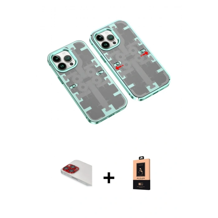MARSİLYAN™- iPhone 13 Pro Max Kılıf Ufuk Doku Prime - Şeffaf Maxco Cam Ekran Koruyucu + Pers Alüminyum Kamera Lens - KI