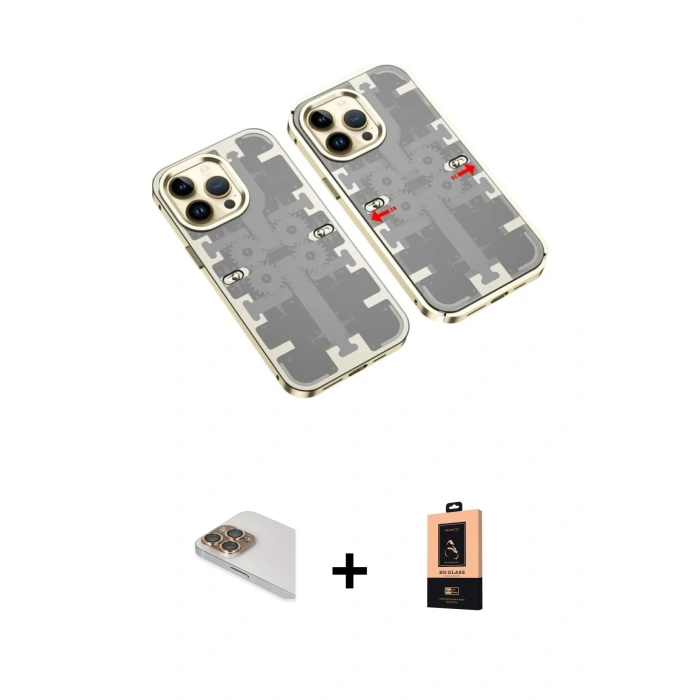 MARSİLYAN™- iPhone 13 Pro Max Kılıf Ufuk Doku Prime - Şeffaf Maxco Cam Ekran Koruyucu + Pers Alüminyum Kamera Lens - GD