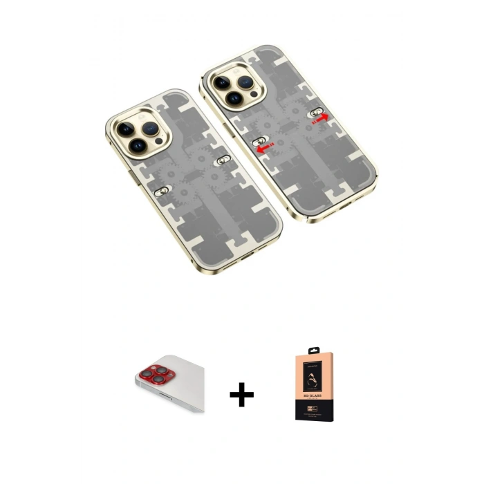 MARSİLYAN™- iPhone 13 Pro Max Kılıf Ufuk Doku Prime - Şeffaf Maxco Cam Ekran Koruyucu + Pers Alüminyum Kamera Lens - KI