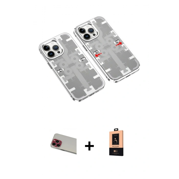 MARSİLYAN™- iPhone 13 Pro Max Kılıf Ufuk Doku Prime - Şeffaf Maxco Cam Ekran Koruyucu + Rainbow Kamera Lens Koruma Cam - KI
