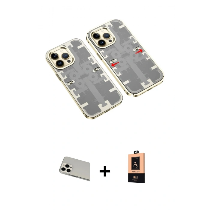 MARSİLYAN™- iPhone 13 Pro Max Kılıf Ufuk Doku Prime - Şeffaf Maxco Cam Ekran Koruyucu + Rainbow Kamera Lens Koruma Cam - BZ