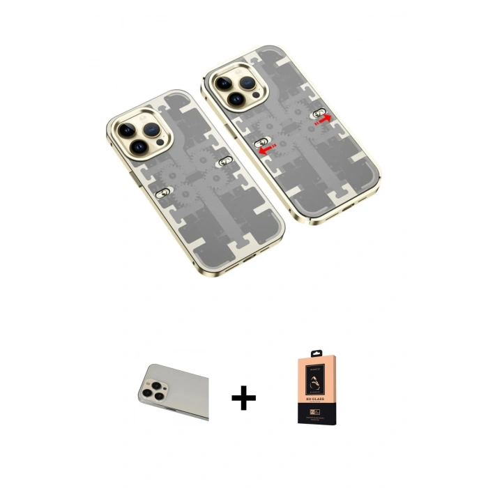 MARSİLYAN™- iPhone 13 Pro Max Kılıf Ufuk Doku Prime - Şeffaf Maxco Cam Ekran Koruyucu + Rainbow Kamera Lens Koruma Cam - REGD