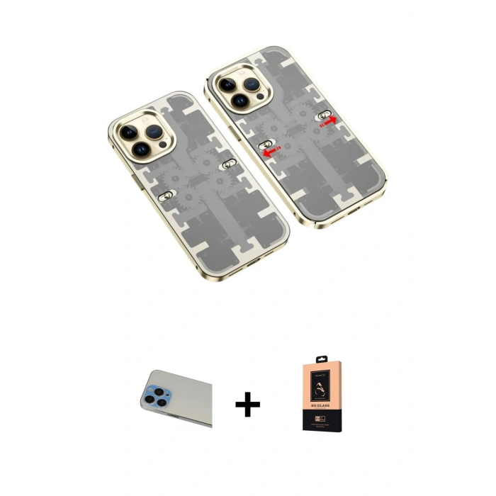 MARSİLYAN™- iPhone 13 Pro Max Kılıf Ufuk Doku Prime - Şeffaf Maxco Cam Ekran Koruyucu + Rainbow Kamera Lens Koruma Cam - MI
