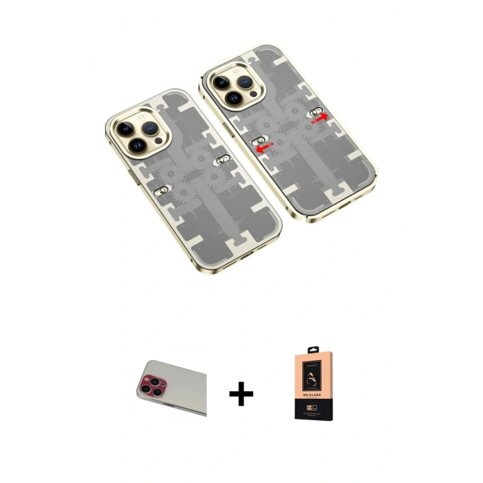 MARSİLYAN™- iPhone 13 Pro Max Kılıf Ufuk Doku Prime - Şeffaf Maxco Cam Ekran Koruyucu + Rainbow Kamera Lens Koruma Cam - KI