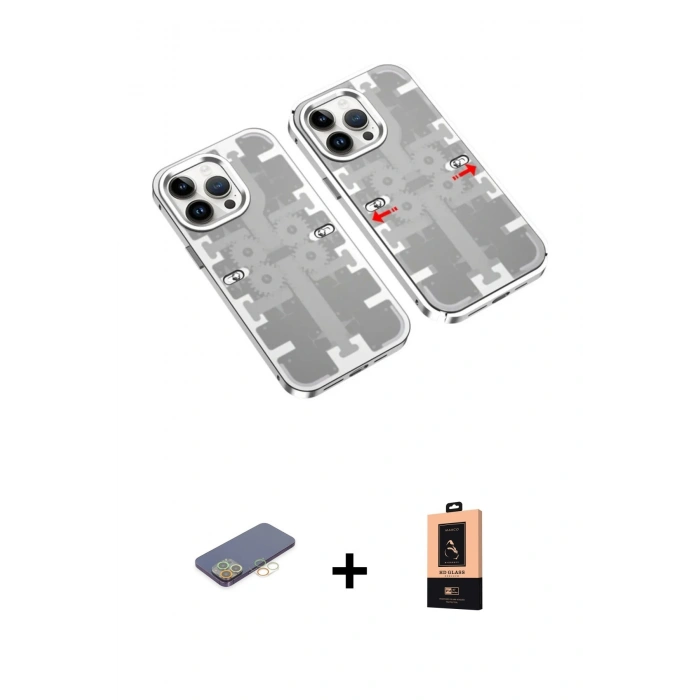 MARSİLYAN™- iPhone 13 Pro Max Kılıf Ufuk Doku Prime - Şeffaf Maxco Cam Ekran Koruyucu + Renkli Kamera Lens Koruma Cam - SI