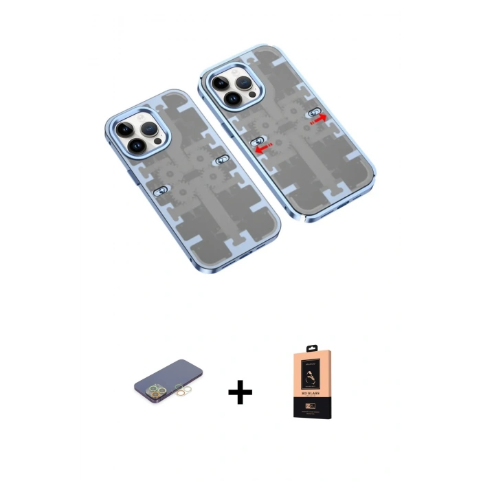 MARSİLYAN™- iPhone 13 Pro Max Kılıf Ufuk Doku Prime - Şeffaf Maxco Cam Ekran Koruyucu + Renkli Kamera Lens Koruma Cam - SI