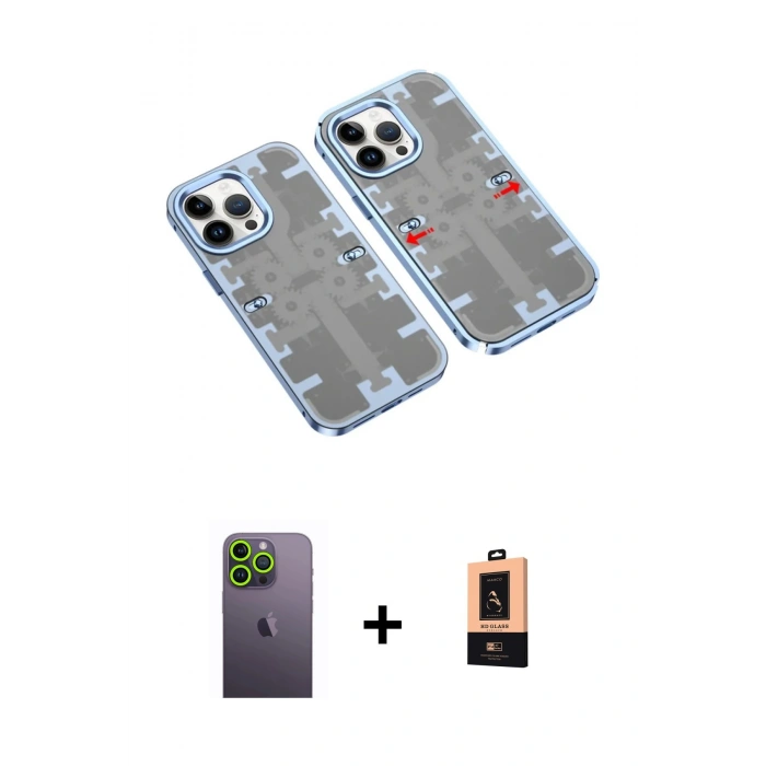 MARSİLYAN™- iPhone 13 Pro Max Kılıf Ufuk Doku Prime - Şeffaf Maxco Cam Ekran Koruyucu + Neon Fosforlu Kamera Lens - YL