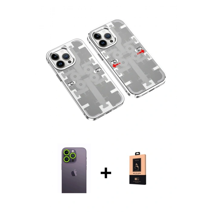 MARSİLYAN™- iPhone 13 Pro Max Kılıf Ufuk Doku Prime - Şeffaf Maxco Cam Ekran Koruyucu + Neon Fosforlu Kamera Lens - YL