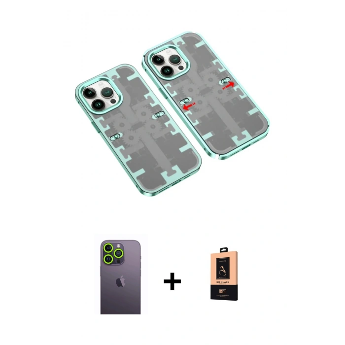 MARSİLYAN™- iPhone 13 Pro Max Kılıf Ufuk Doku Prime - Şeffaf Maxco Cam Ekran Koruyucu + Neon Fosforlu Kamera Lens - YL