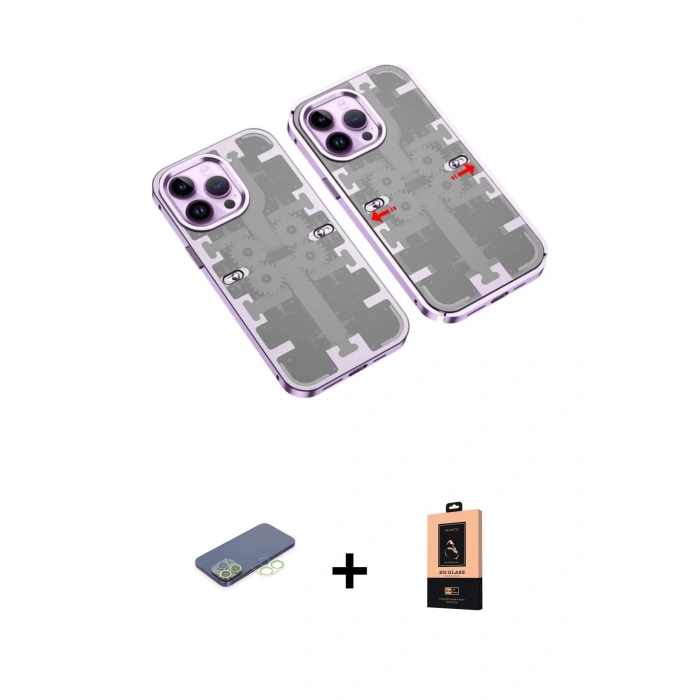 MARSİLYAN™- iPhone 13 Pro Max Kılıf Ufuk Doku Prime - Şeffaf Maxco Cam Ekran Koruyucu + Renkli Kamera Lens Koruma Cam - YL