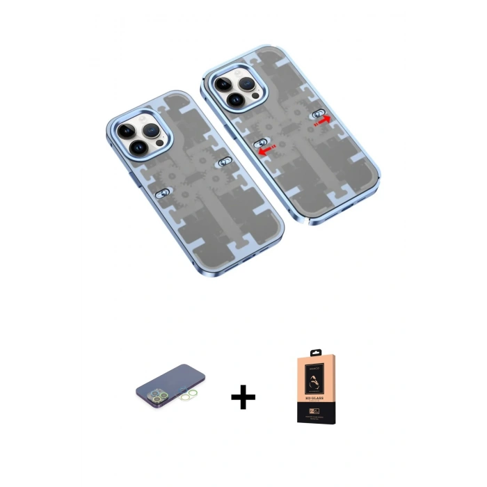 MARSİLYAN™- iPhone 13 Pro Max Kılıf Ufuk Doku Prime - Şeffaf Maxco Cam Ekran Koruyucu + Renkli Kamera Lens Koruma Cam - YL