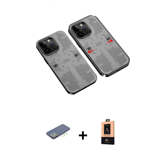 MARSİLYAN™- iPhone 13 Pro Max Kılıf Ufuk Doku Prime - Şeffaf Maxco Cam Ekran Koruyucu + Renkli Kamera Lens Koruma Cam - YL