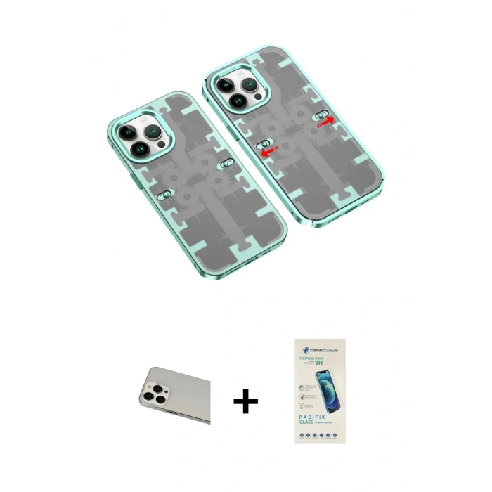 MARSİLYAN™- iPhone 13 Pro Max Kılıf Ufuk Doku Prime - Şeffaf Pasifik Cam Ekran Koruyucu + Beyaz Rainbow Kamera Lens Koruma Cam