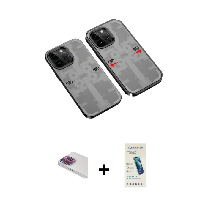MARSİLYAN™- iPhone 13 Pro Max Kılıf Ufuk Doku Prime - Şeffaf Pasifik Cam Ekran Koruyucu + Pers Alüminyum Kamera Lens - GI