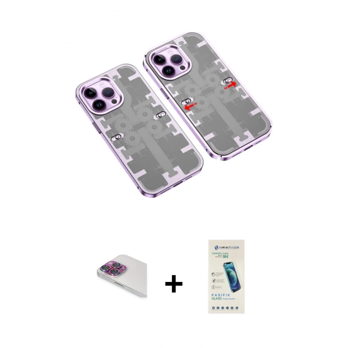 MARSİLYAN™- iPhone 13 Pro Max Kılıf Ufuk Doku Prime - Şeffaf Pasifik Cam Ekran Koruyucu + Pers Alüminyum Kamera Lens - GI
