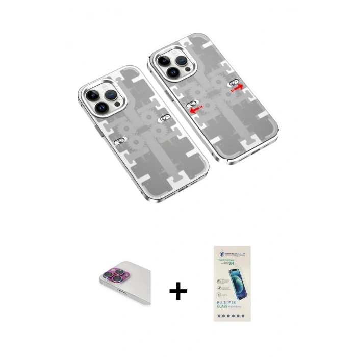 MARSİLYAN™- iPhone 13 Pro Max Kılıf Ufuk Doku Prime - Şeffaf Pasifik Cam Ekran Koruyucu + Pers Alüminyum Kamera Lens - GI