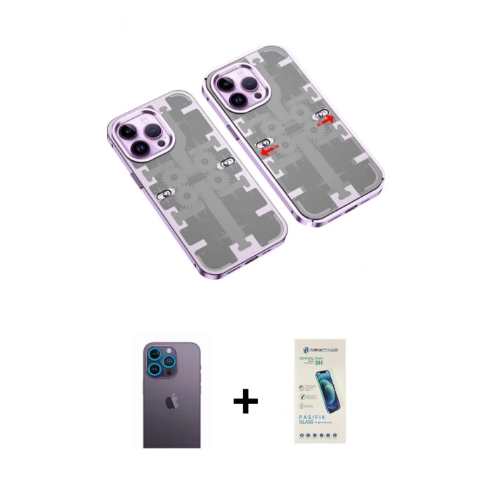 MARSİLYAN™- iPhone 13 Pro Max Kılıf Ufuk Doku Prime - Şeffaf Pasifik Cam Ekran Koruyucu + Neon Fosforlu Kamera Lens - MI