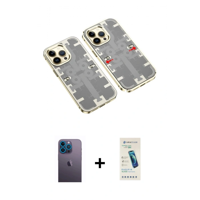 MARSİLYAN™- iPhone 13 Pro Max Kılıf Ufuk Doku Prime - Şeffaf Pasifik Cam Ekran Koruyucu + Neon Fosforlu Kamera Lens - MI