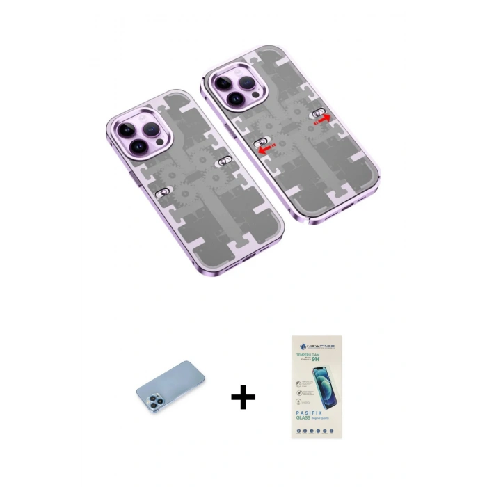 MARSİLYAN™- iPhone 13 Pro Max Kılıf Ufuk Doku Prime - Şeffaf Pasifik Cam Ekran Koruyucu + Shine Kamera Lens Koruma Cam - MI