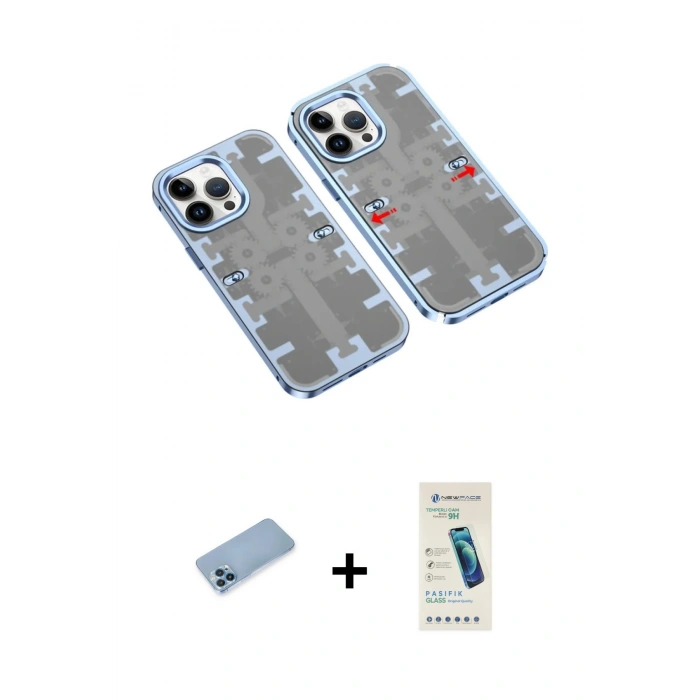 MARSİLYAN™- iPhone 13 Pro Max Kılıf Ufuk Doku Prime - Şeffaf Pasifik Cam Ekran Koruyucu + Shine Kamera Lens Koruma Cam - MI