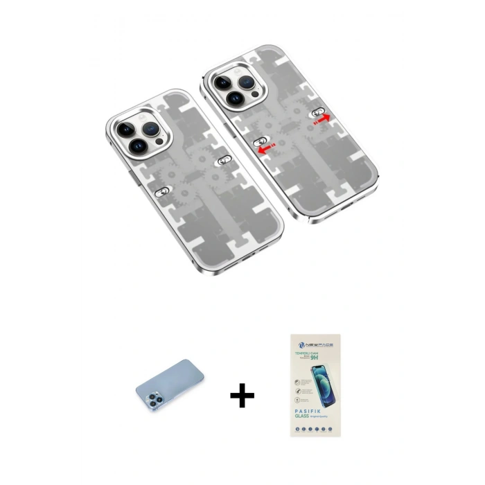 MARSİLYAN™- iPhone 13 Pro Max Kılıf Ufuk Doku Prime - Şeffaf Pasifik Cam Ekran Koruyucu + Shine Kamera Lens Koruma Cam - MI