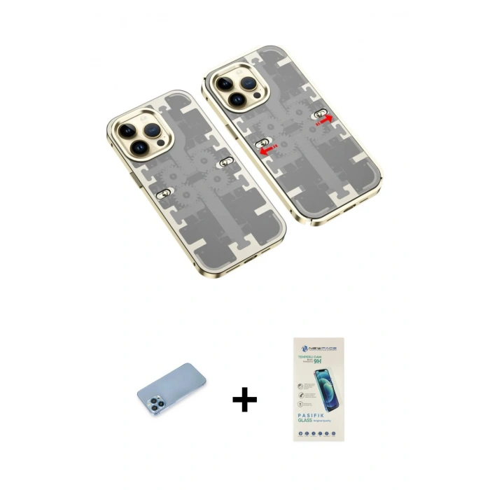 MARSİLYAN™- iPhone 13 Pro Max Kılıf Ufuk Doku Prime - Şeffaf Pasifik Cam Ekran Koruyucu + Shine Kamera Lens Koruma Cam - MI