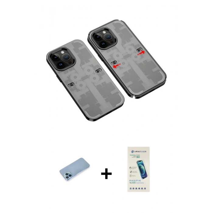MARSİLYAN™- iPhone 13 Pro Max Kılıf Ufuk Doku Prime - Şeffaf Pasifik Cam Ekran Koruyucu + Shine Kamera Lens Koruma Cam - MI